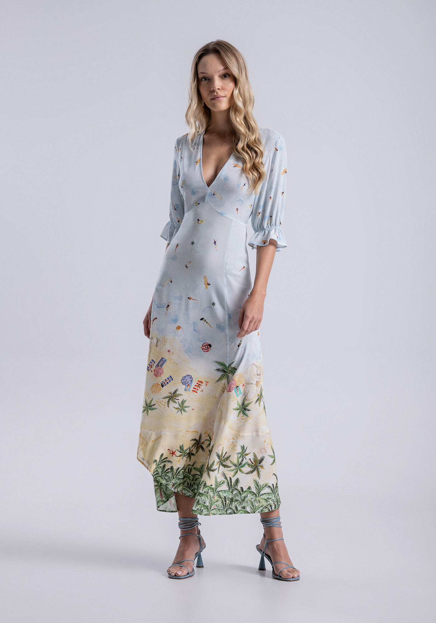 Vestido Midi Estampado em Viscose com Babado, ITACARE, large.