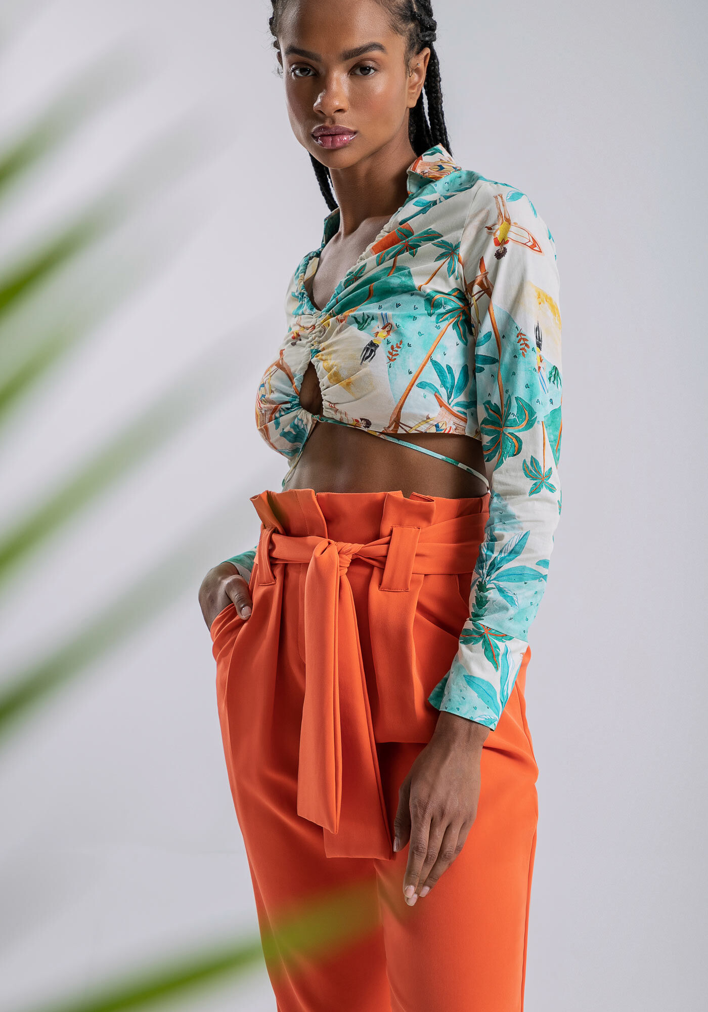 Cal&ccedil;a Reta Tecido Petra com Cinto, LARANJA LIMPIDO, large.