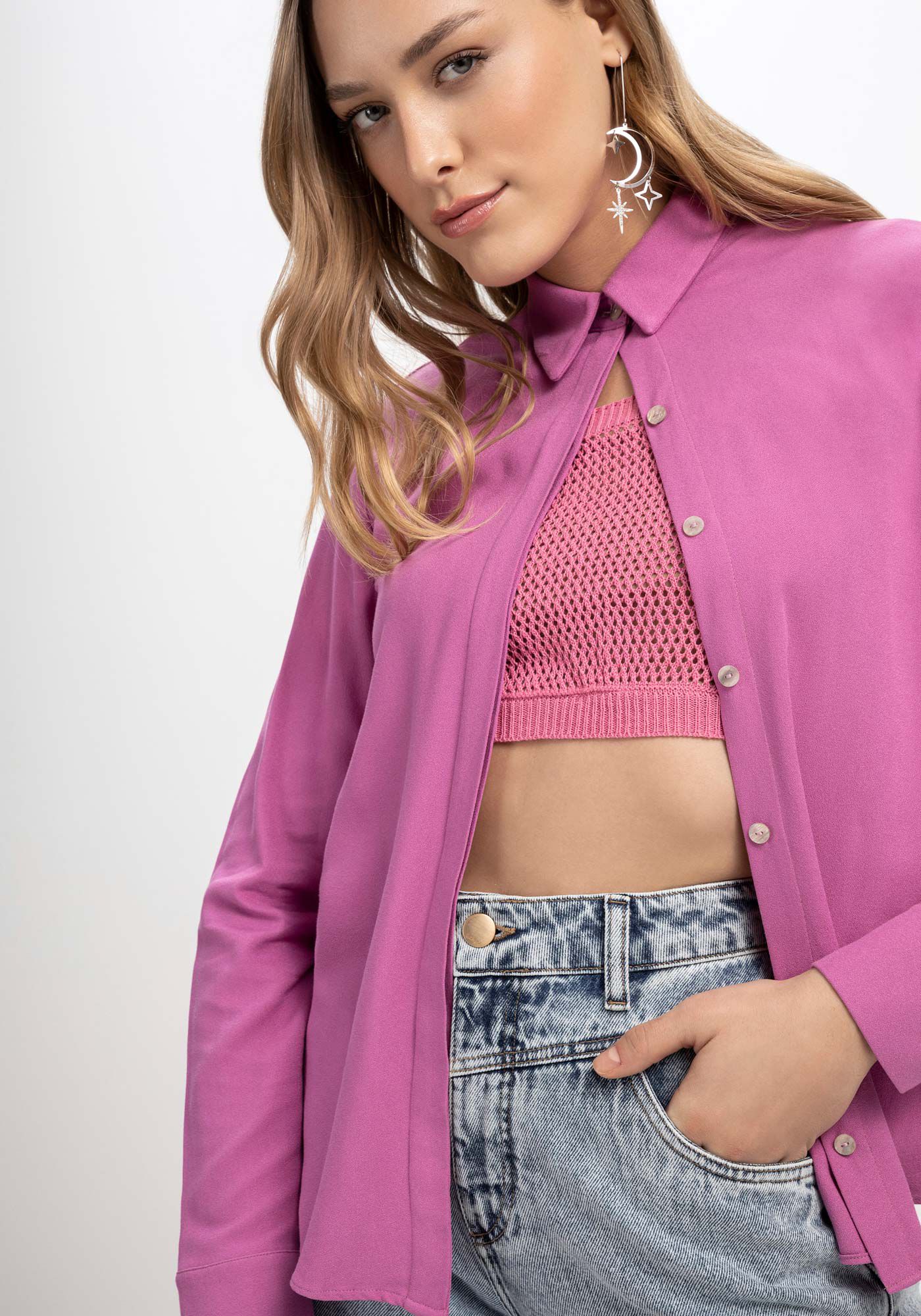 Camisa Manga Longa em Crepe Minimal, , large.