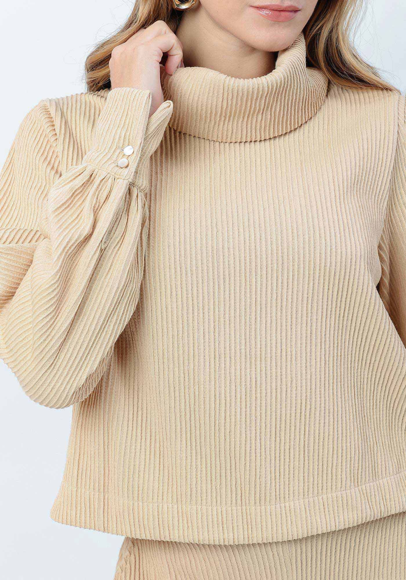 Blus&atilde;o Manga Longa Bufante com M&aacute;xi Gola Alta, , large.