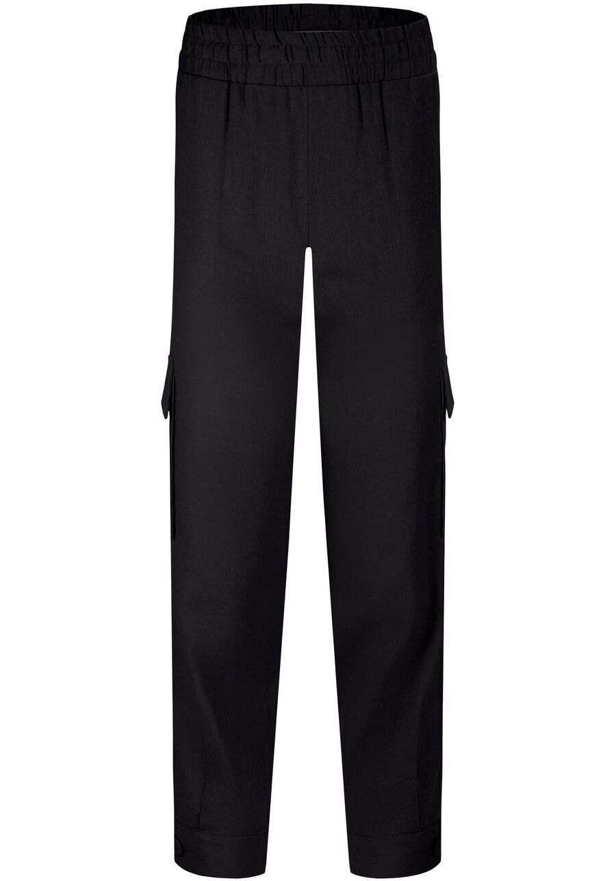 Calça Jogger em Linho com Bolso Cargo, PRETO REATIVO. Calça Jogger em Linho com Bolso Cargo, PRETO REATIVO, large.