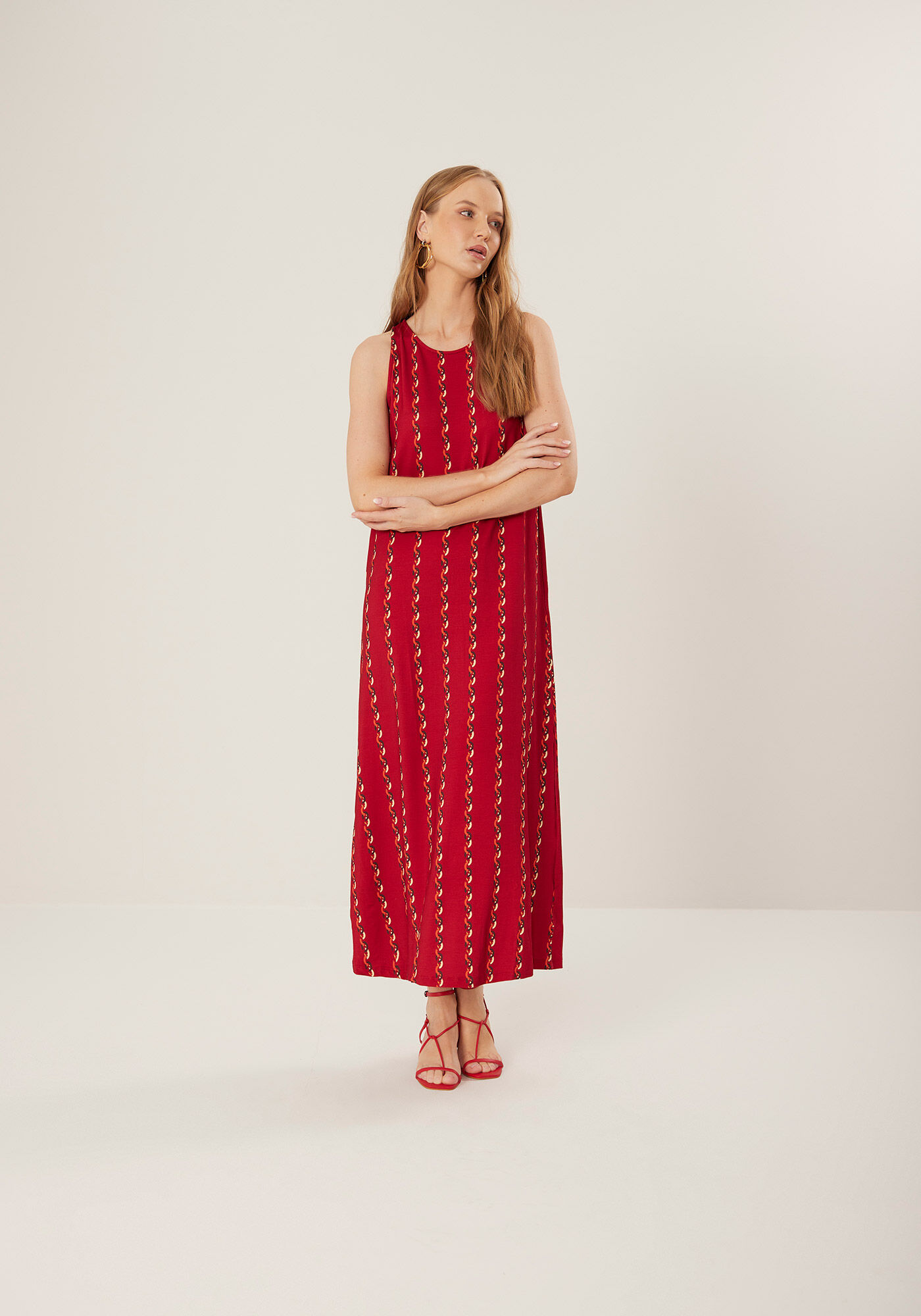 Vestido Midi Ch&aacute; Estampado Em Moletom De Viscose E Elastano, , large.