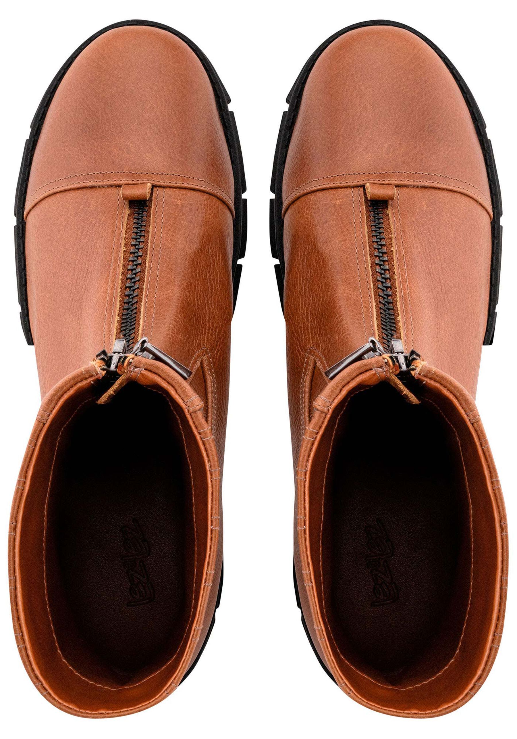 Bota Coturno Cano Baixo em Couro com Zíper, CARAMELO. Bota Coturno Cano Baixo em Couro com Zíper, CARAMELO, large.