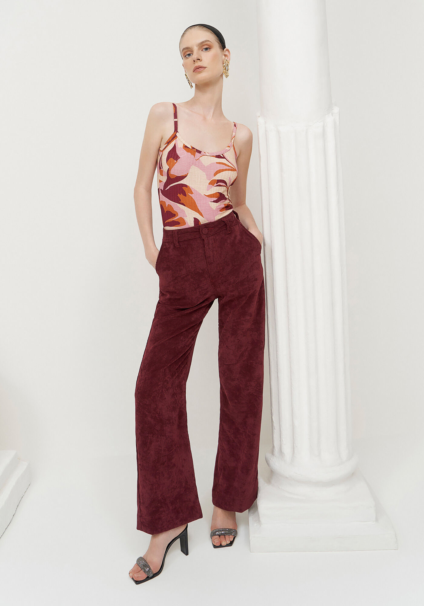 Blusa com Al&ccedil;as Canelada Estampada, PINK PETALS, large.