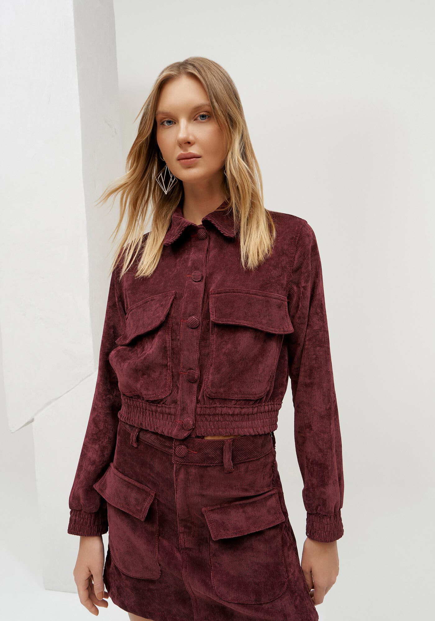 Jaqueta Bomber em Veludo com Bolsos, , large.