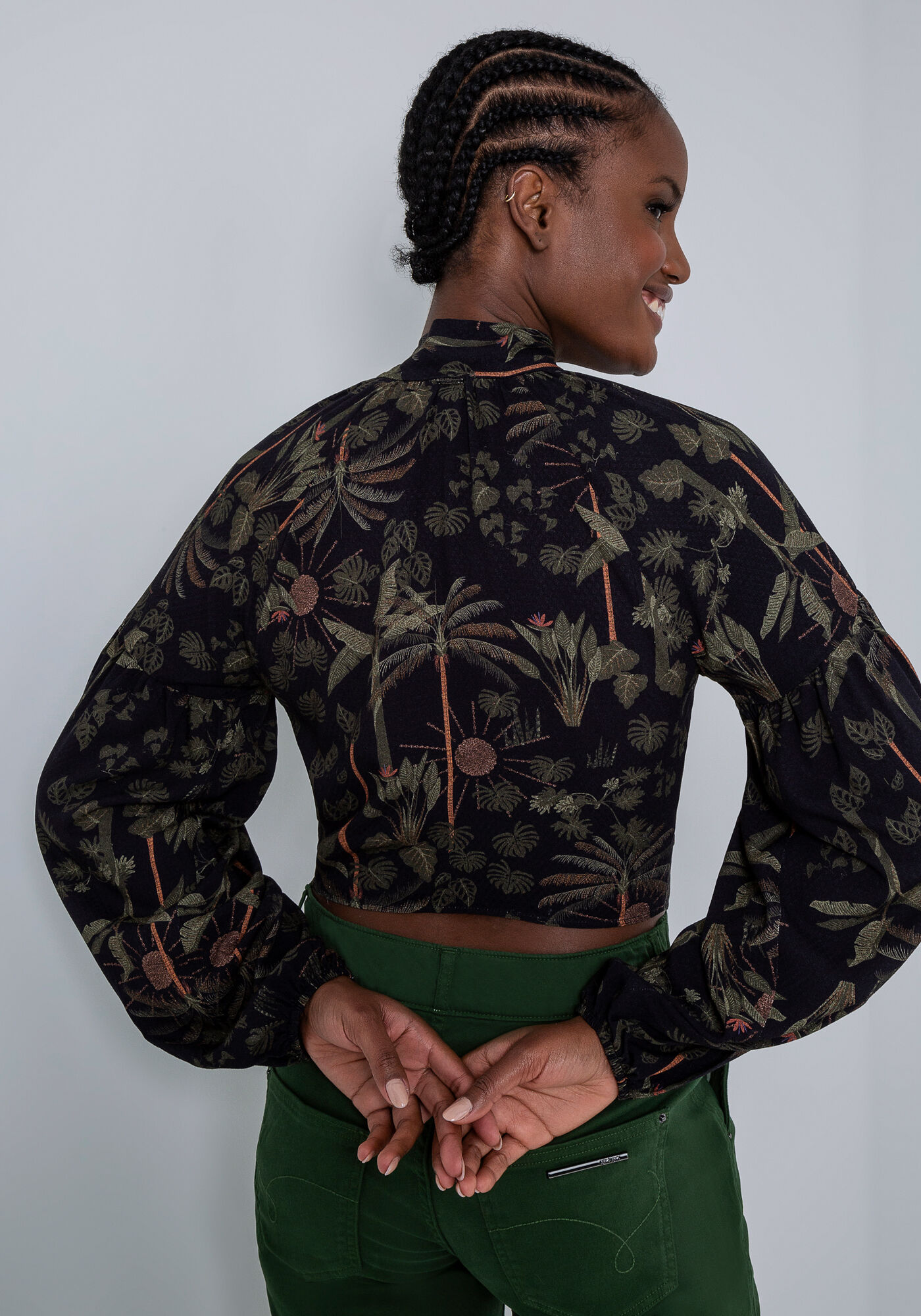 Blusa Cropped Manga Bufante e La&ccedil;o, SONHO TROPICAL, large.