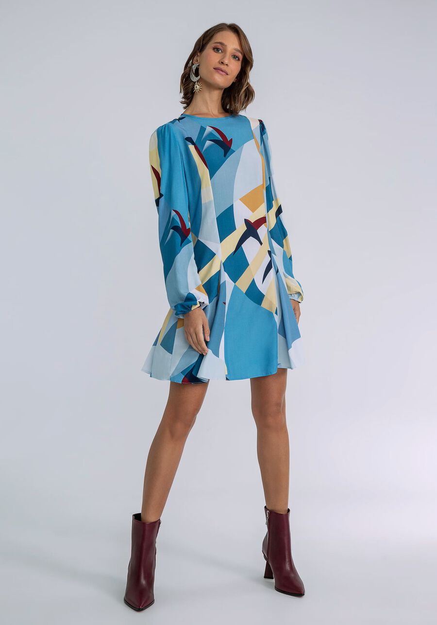 Vestido Estampado Manga Longa Faixa, MIGRACAO. Vestido Estampado Manga Longa Faixa, MIGRACAO, large.