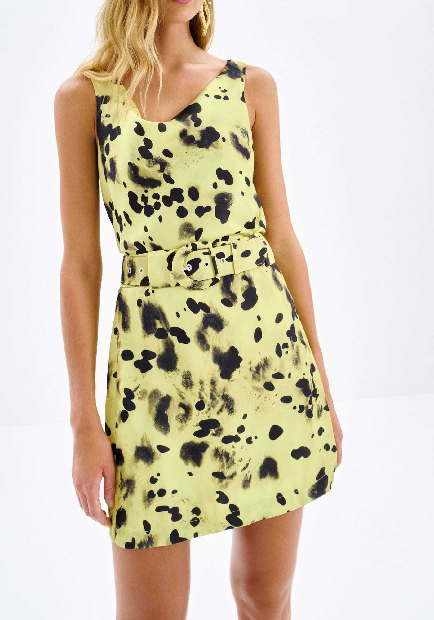 Saia Curta em Chiffon Estampada com Cinto, SPLASH, large.