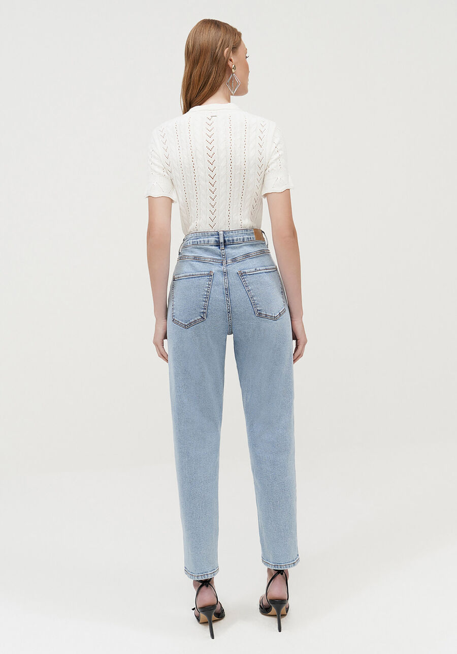 Calça Jeans Mom Comfort Cropped com Elasticidade, JEANS. Calça Jeans Mom Comfort Cropped com Elasticidade, JEANS, large.