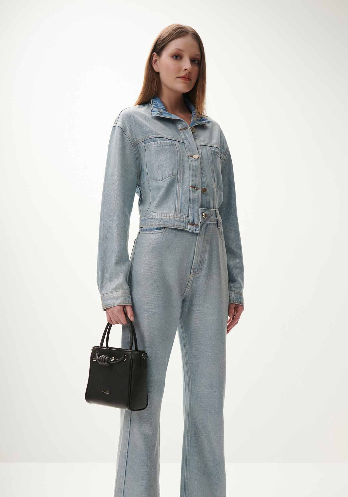 Cal&ccedil;a Jeans Reta Cropped com Efeito Gloss, JEANS, large.