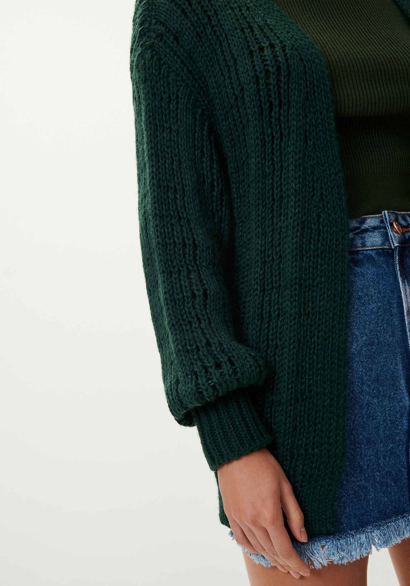 Cardigan em Tric&ocirc; Rendilhado com Manga Bufante, , large.