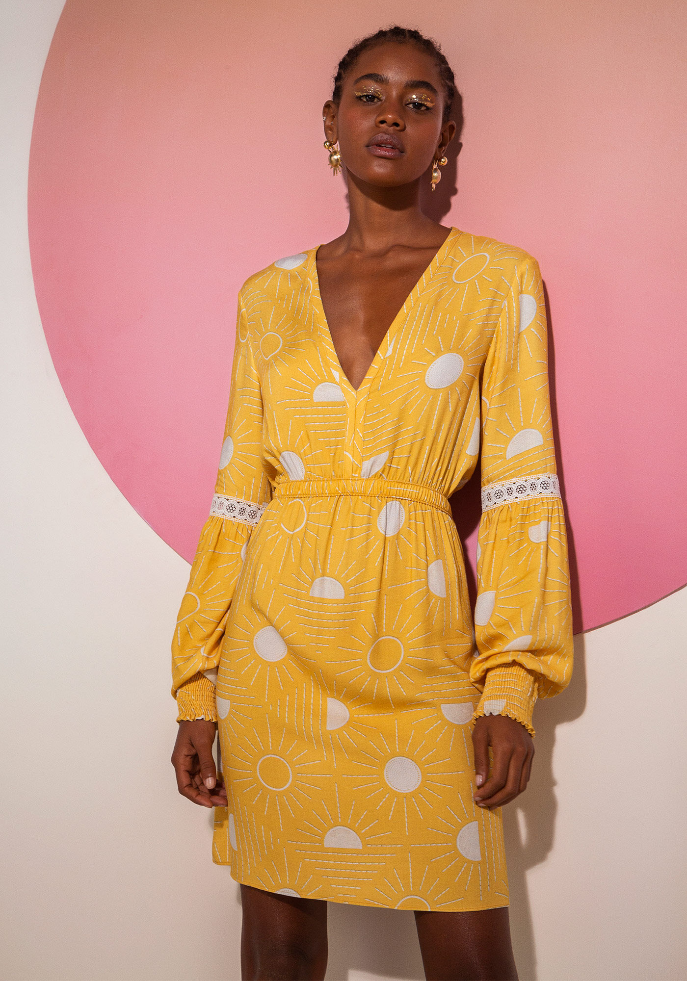 Vestido Estampado Detalhe Mangas, SOLARES, large.