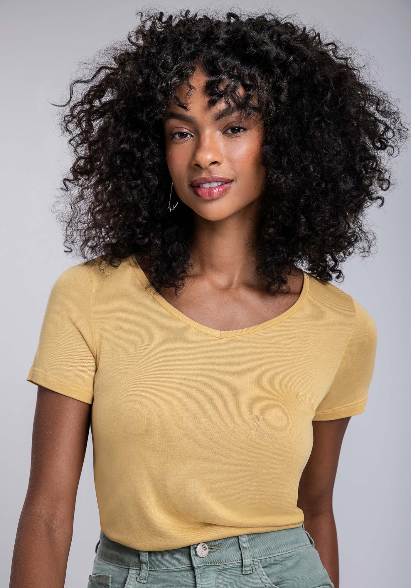 Blusa B&aacute;sica em Malha Decote V, , large.