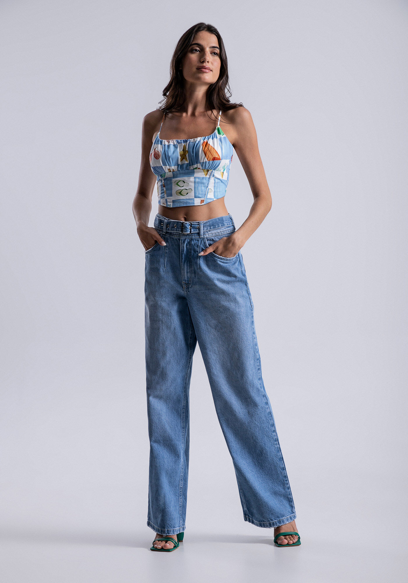 Blusa Cropped em Crepe com Decote Franzido, LITORAL, large.