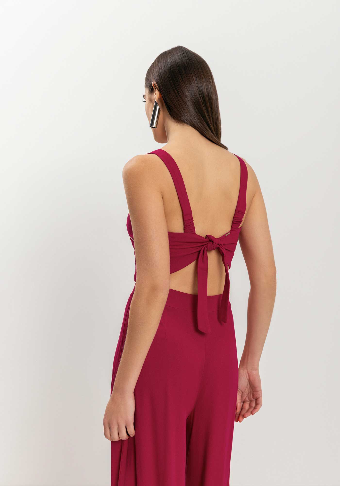 Blusa Cropped De Al&ccedil;as Com Amarra&ccedil;&atilde;o Em Crepe Alfaiataria, , large.