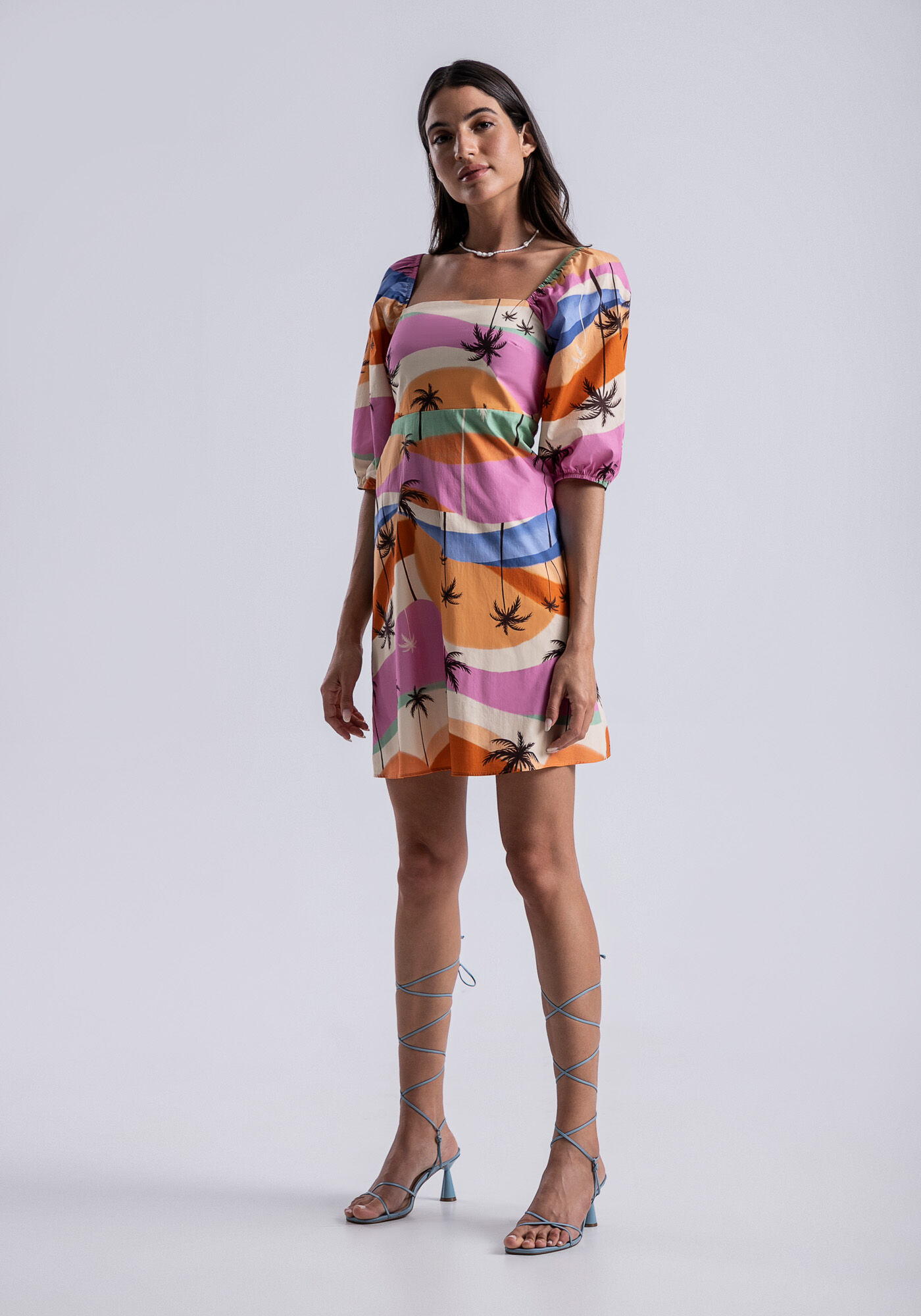 Vestido Curto em Tricoline com Decote Reto, VENTO, large.