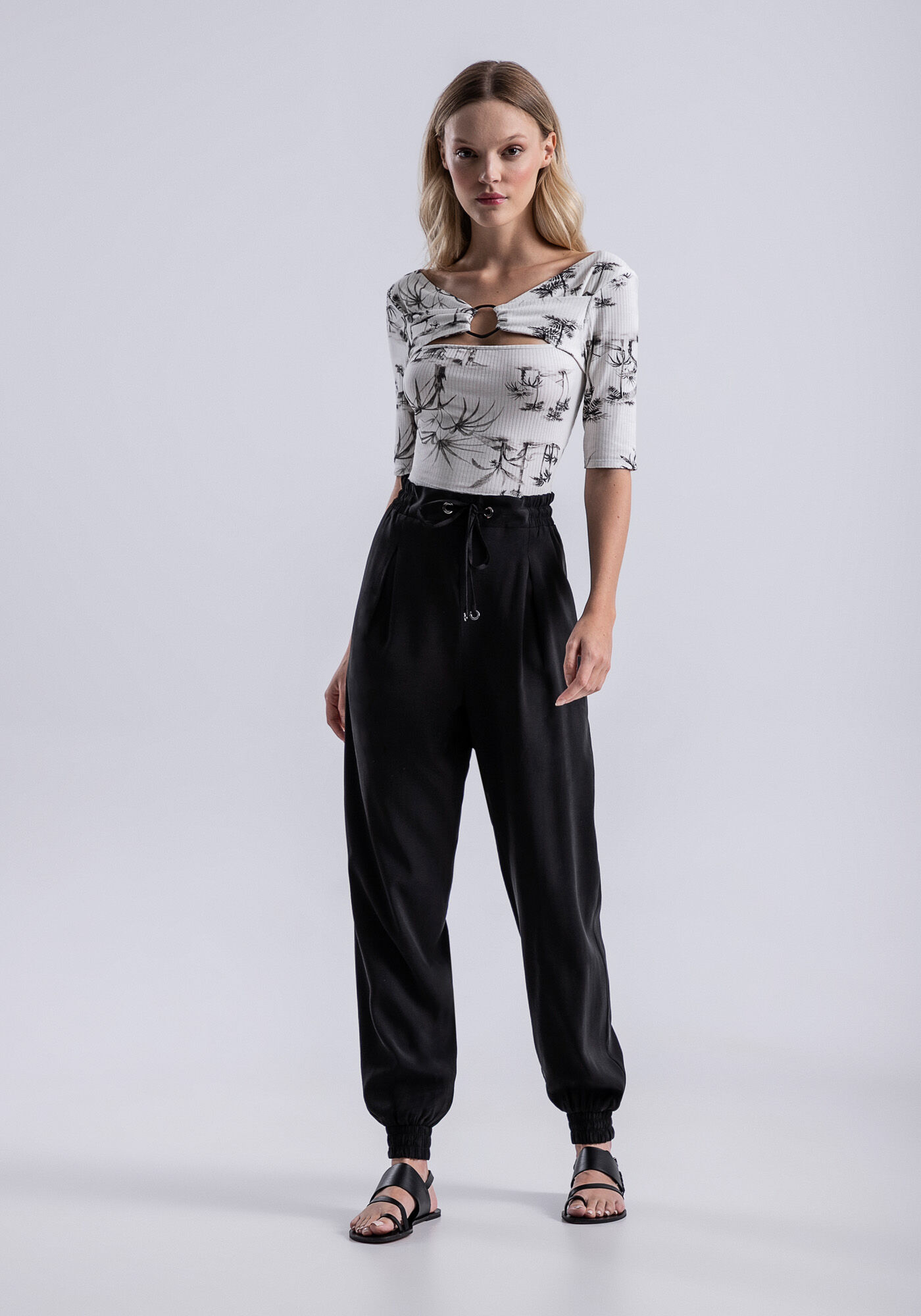 Blusa Manga 3/4 Canelada com Recorte Argola, , large.