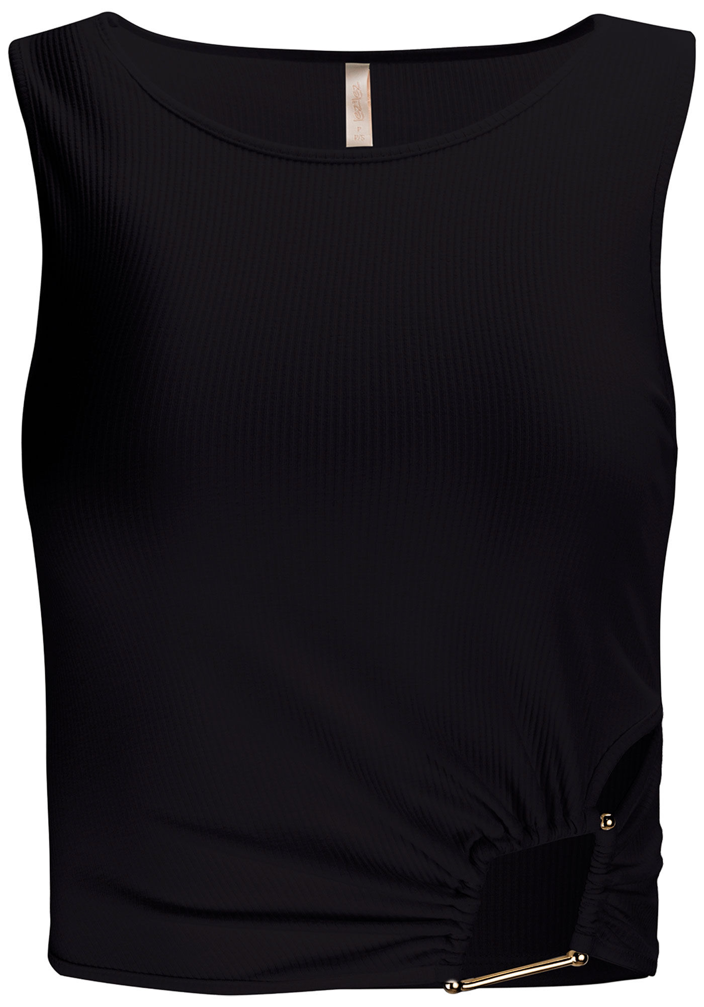 Regata Cropped Canelada com Cut e Detalhe Metal, , large.