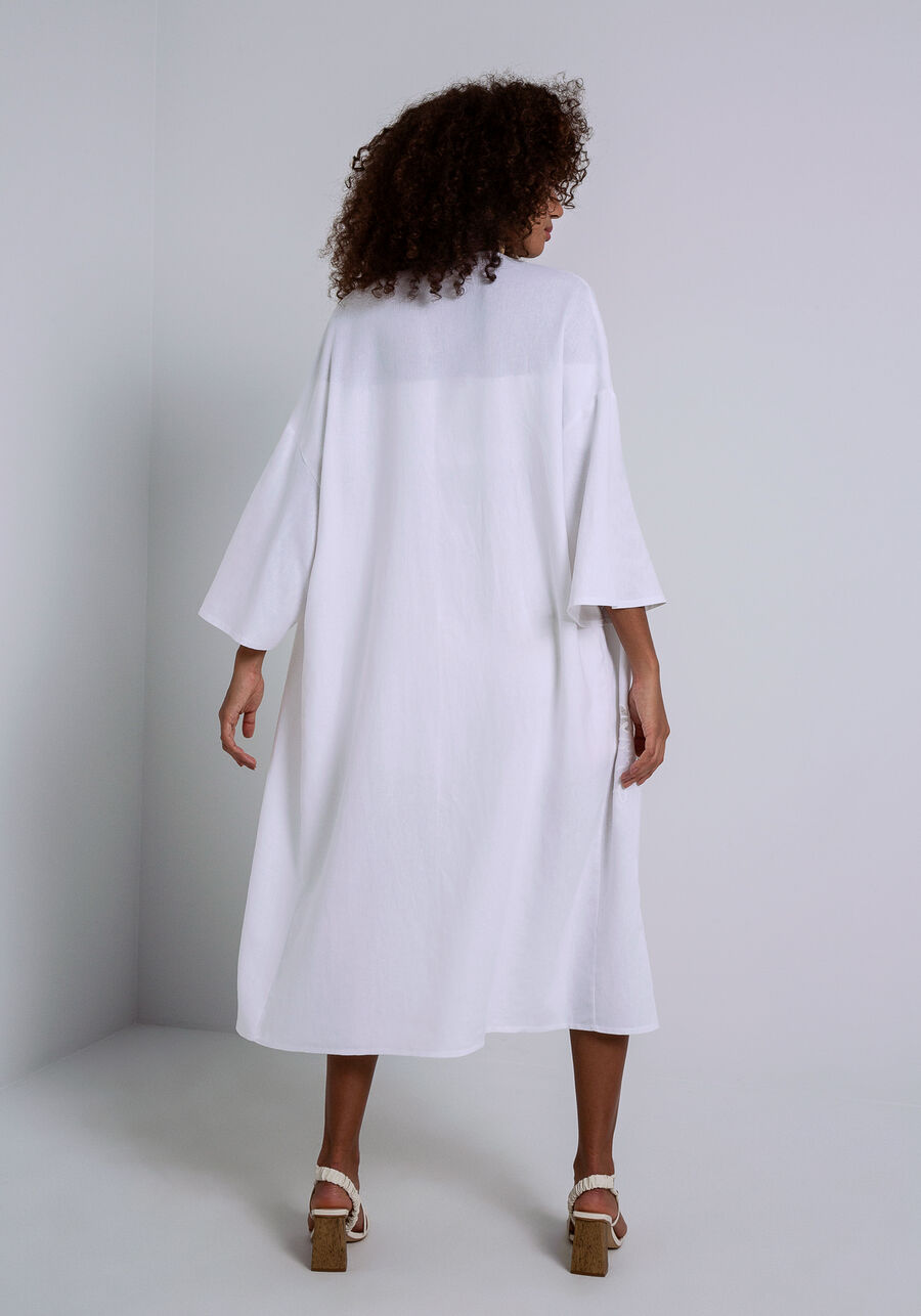 Kimono Alongado em Linho com Bordado, . Kimono Alongado em Linho com Bordado, , large.
