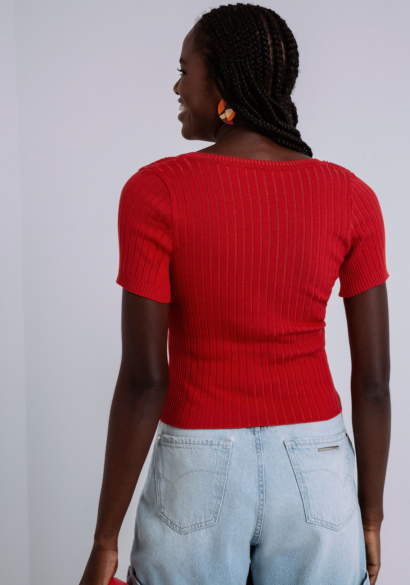 Blusa Manga Curta em Tric&ocirc;, , large.