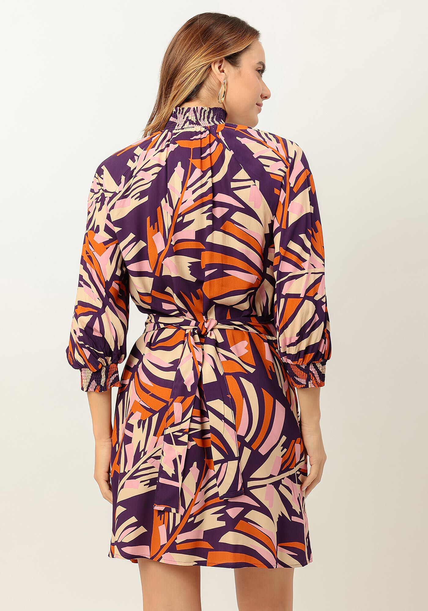 Vestido Curto Estampado com Manga Bufante, , large.