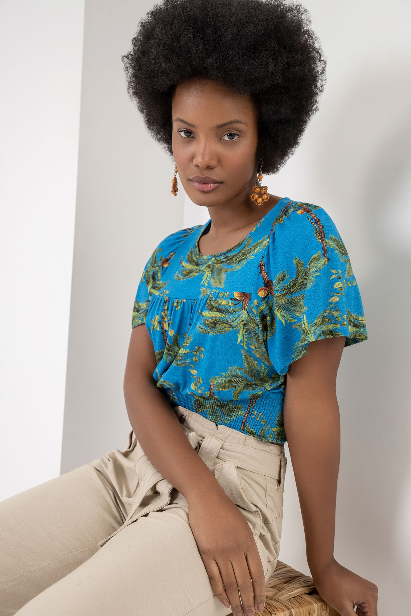 Blusa Estampada em Malha com Franzido e Lastex, INAJA, large.