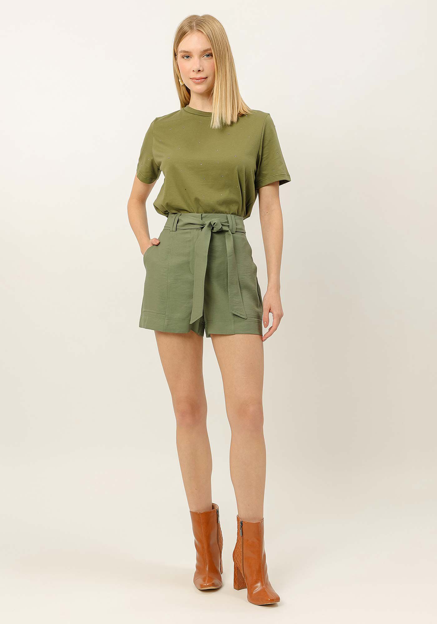 Shorts Cintura Alta com Cinto, , large.