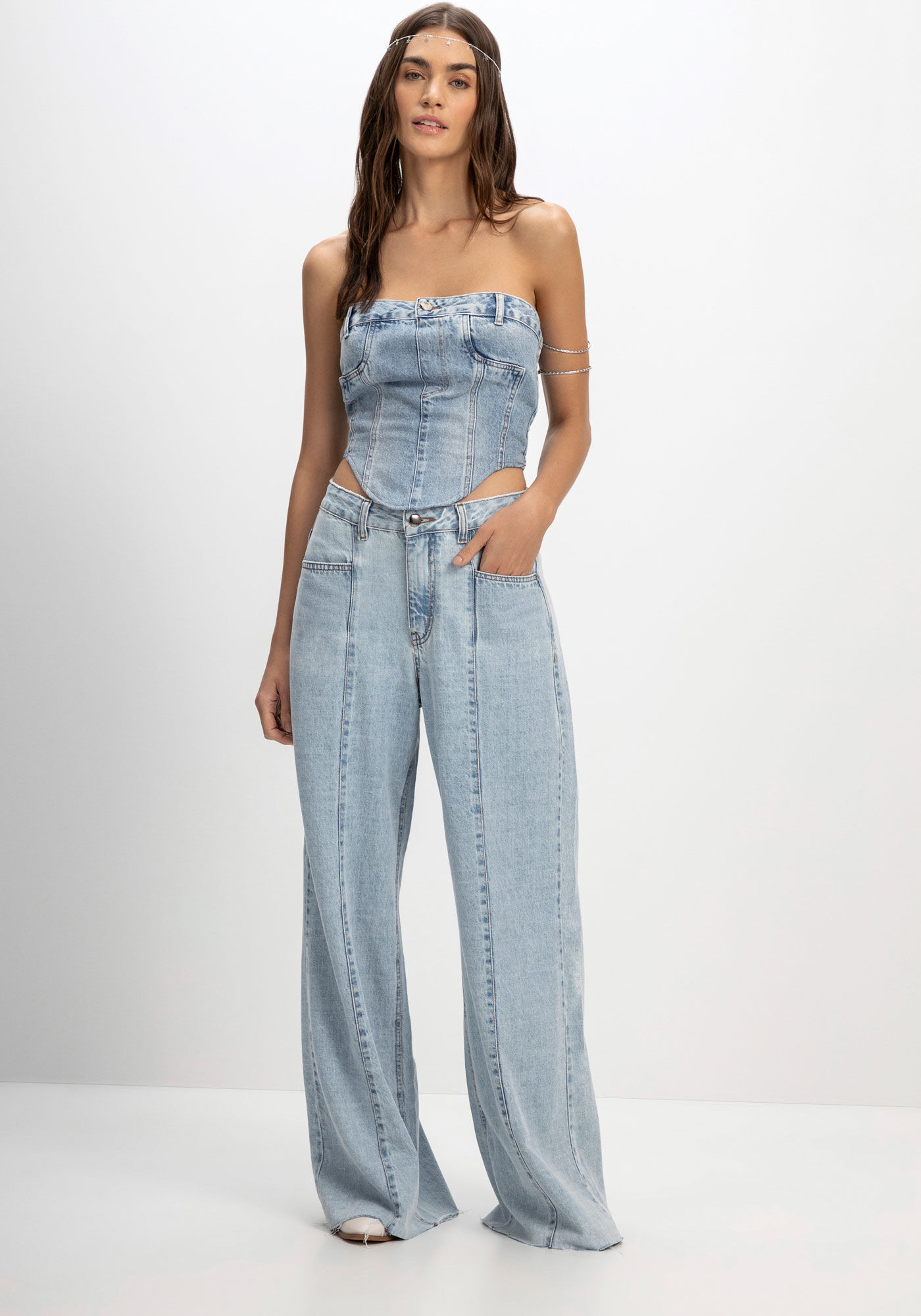 Blusa Jeans Corset Cropped, JEANS, large.