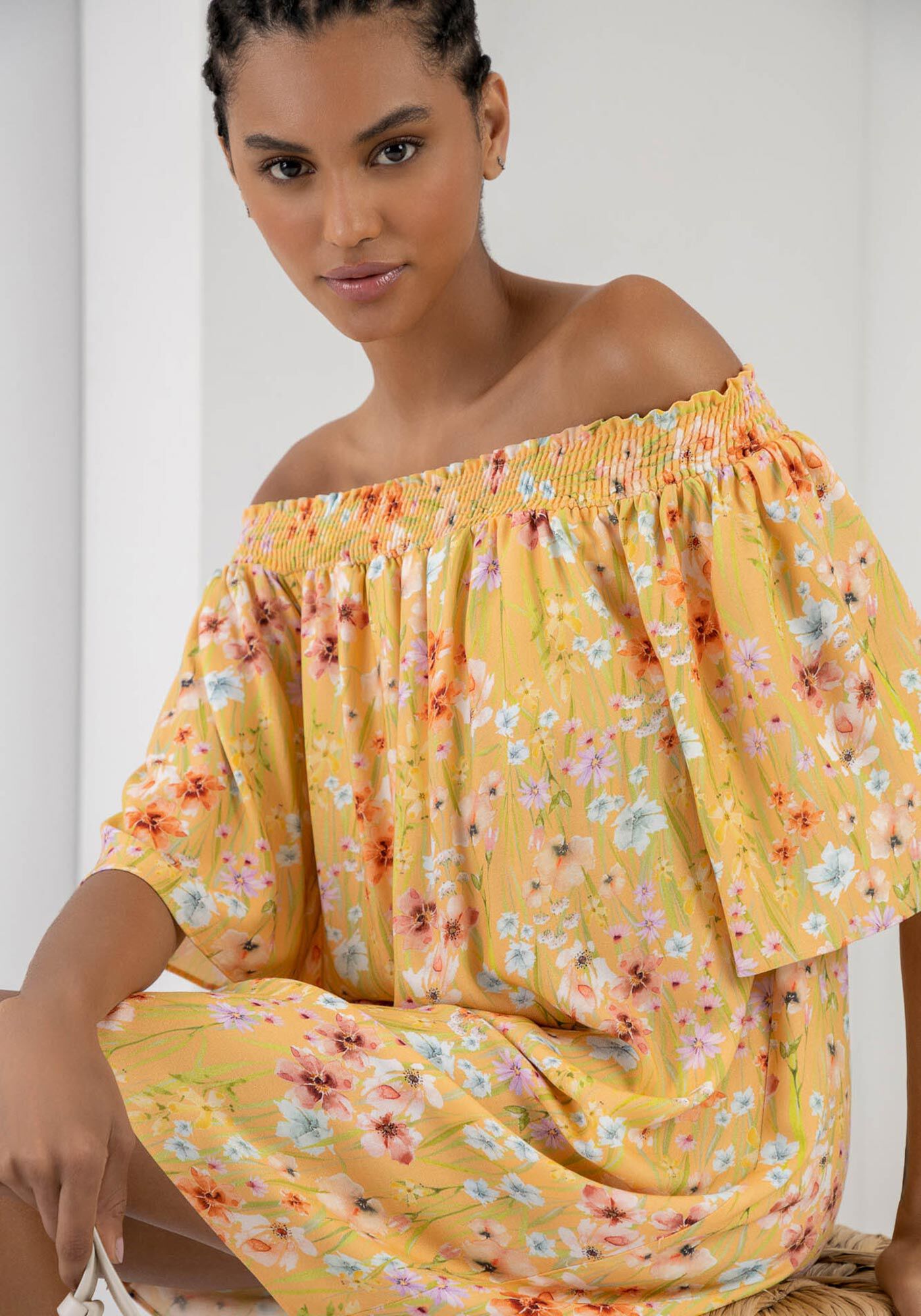 Vestido Curto Ombro a Ombro com Manga Flare, DELICADA, large.