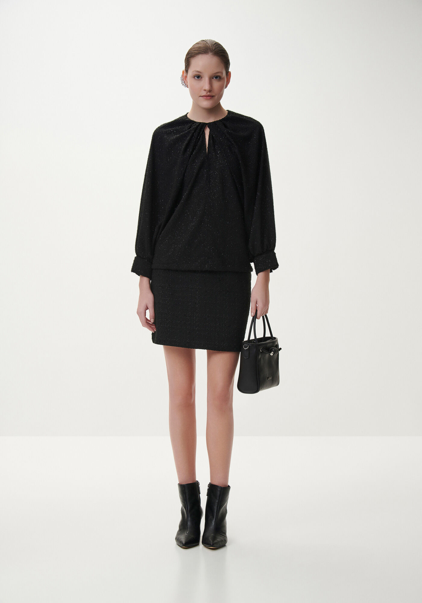 Blusa M&aacute;xi Manga Longa com Brilho, , large.