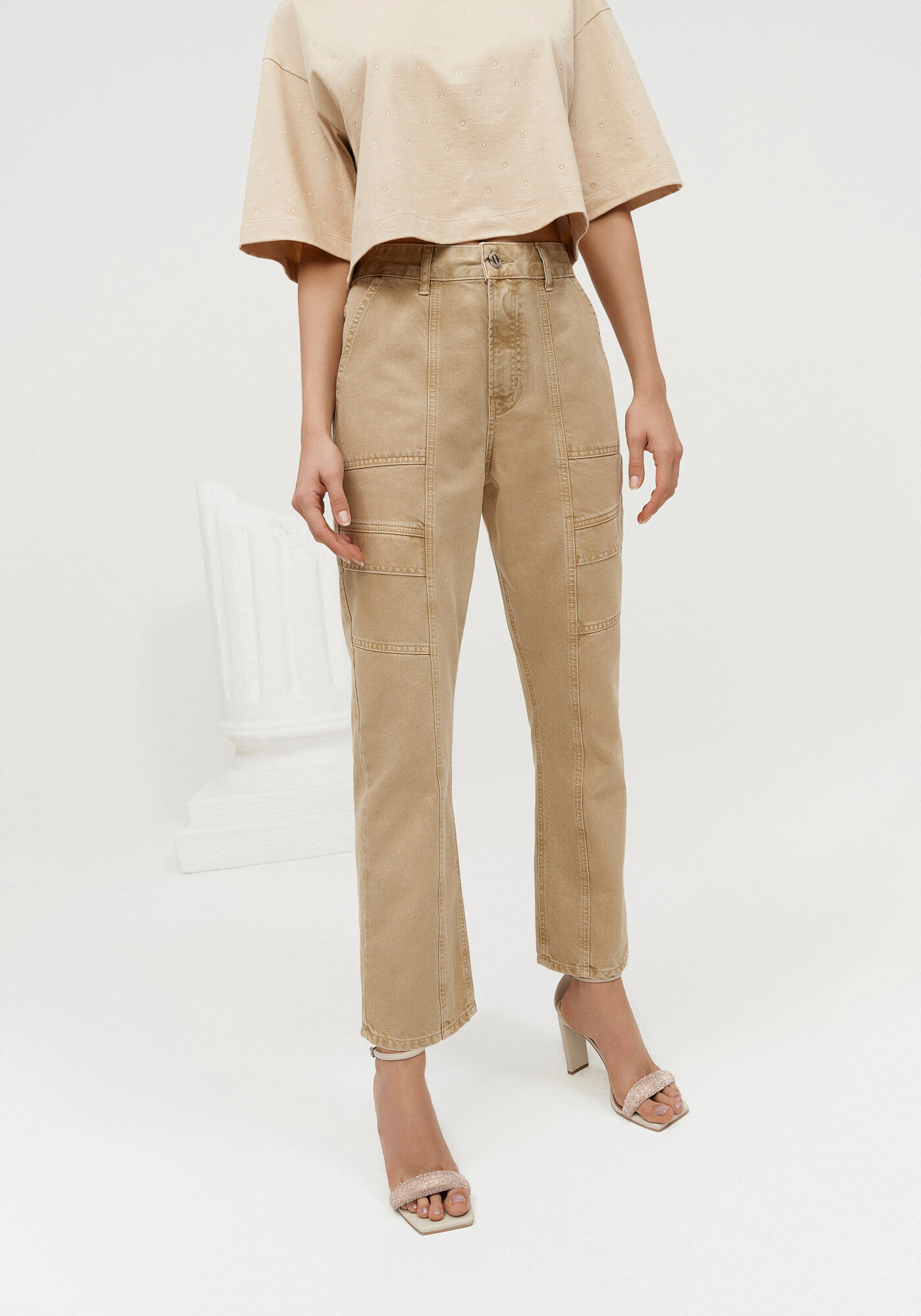 Cal&ccedil;a Sarja Reta Slim Cargo Cropped, , large.