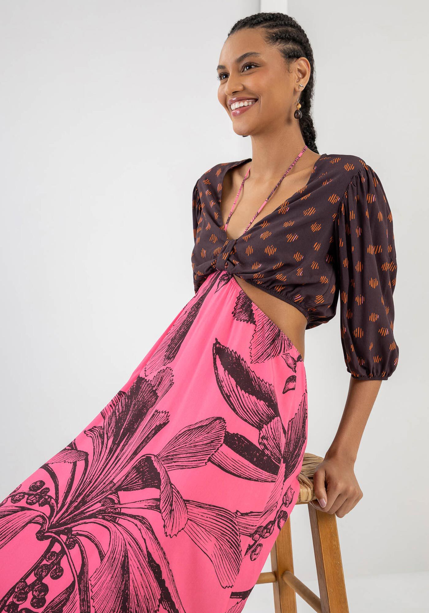 Vestido Midi Estampado em Viscose com Duas Pe&ccedil;as, , large.