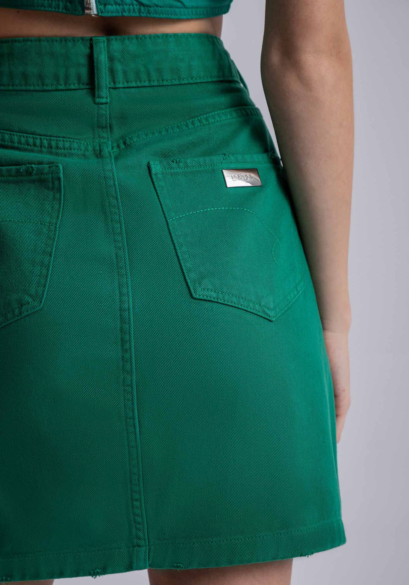 Saia Sarja Curta com Cintura Alta, , large.