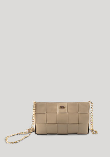 Bolsa Média De Couro Com Alça Corrente E Acabamento Trançado, BEGE CENTURY. Bolsa Média De Couro Com Alça Corrente E Acabamento Trançado, BEGE CENTURY, large.