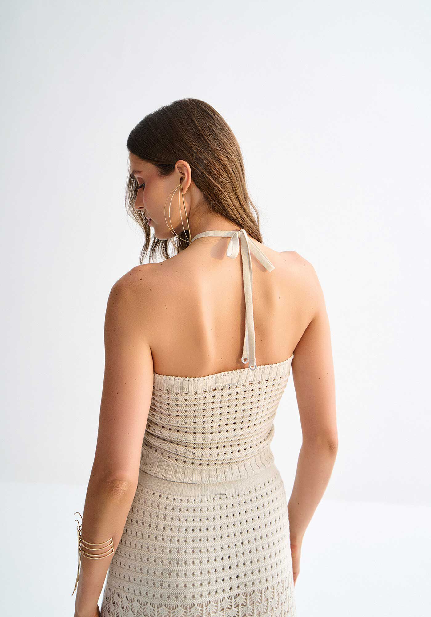 Blusa Cropped em Tric&ocirc; Frente &Uacute;nica, CREME ANGORA, large.