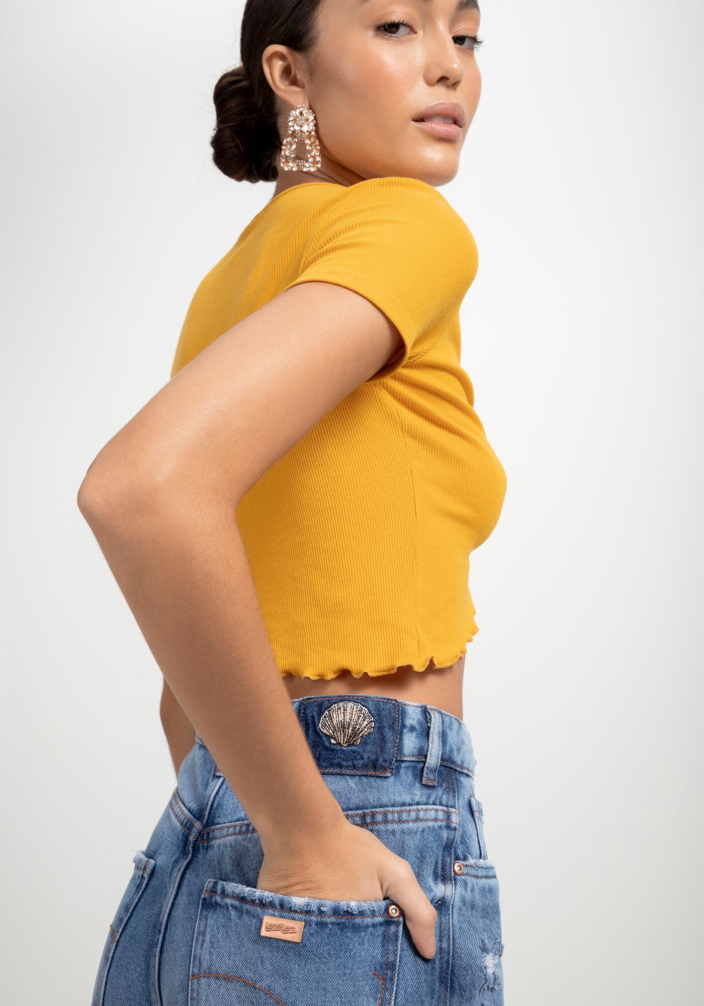 Cal&ccedil;a Jeans Cropped Reta com Detalhe Barra, , large.