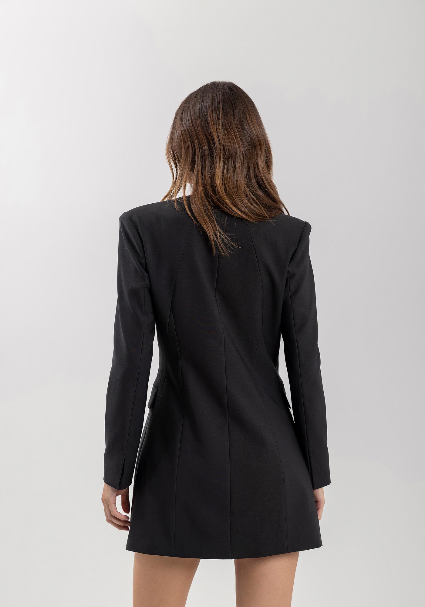 Vestido Curto De Mangas Longas Em Alfaiataria, , large.