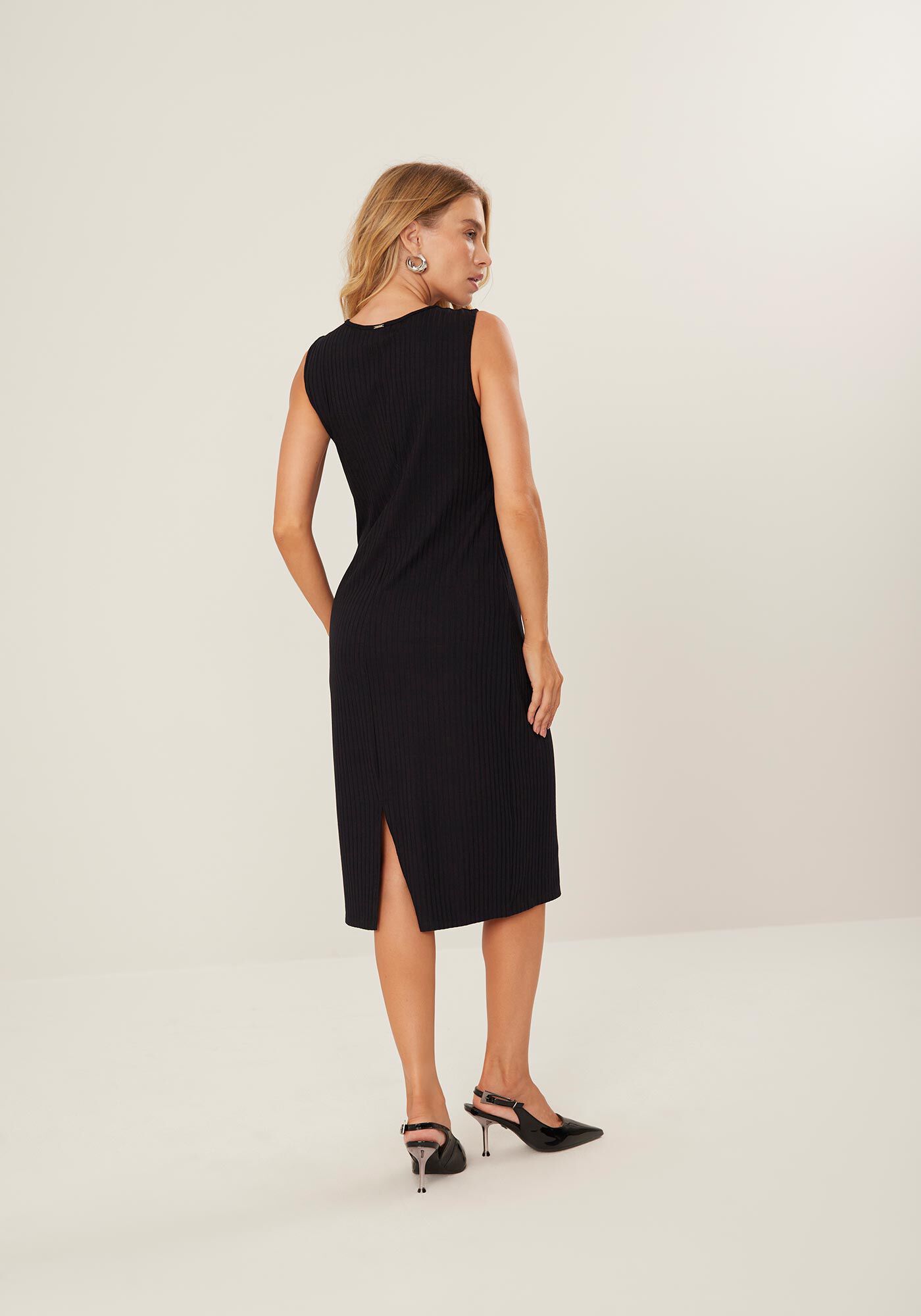 Vestido Midi Canelado com Cut Decote, , large.