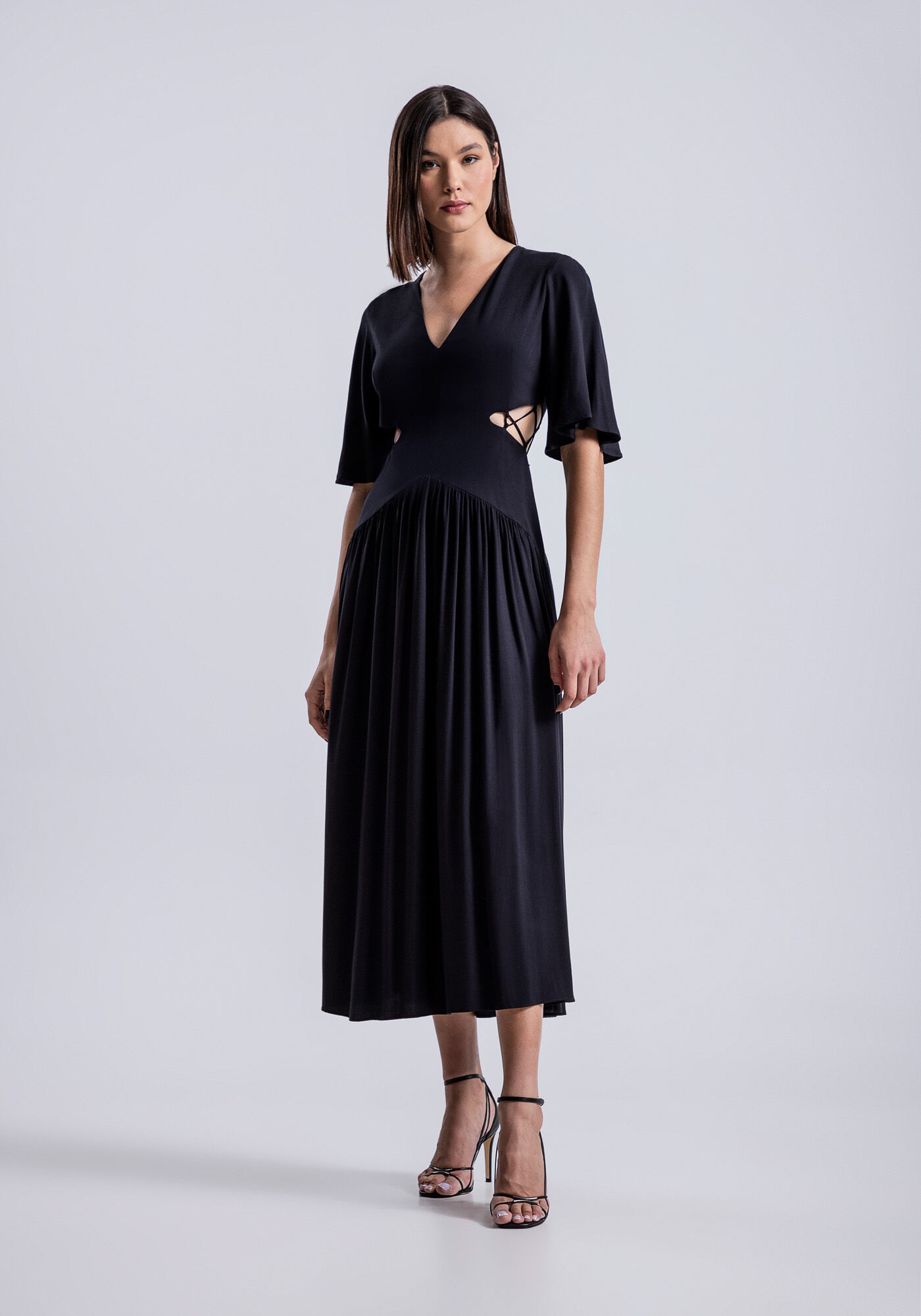 Vestido Midi em Viscose com Cut Out Amarra&ccedil;&atilde;o, , large.
