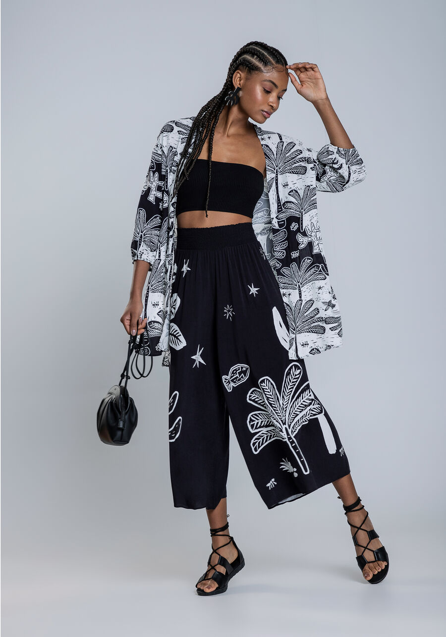 Calça Pantacourt em Viscose com Estampa, . Calça Pantacourt em Viscose com Estampa, , large.