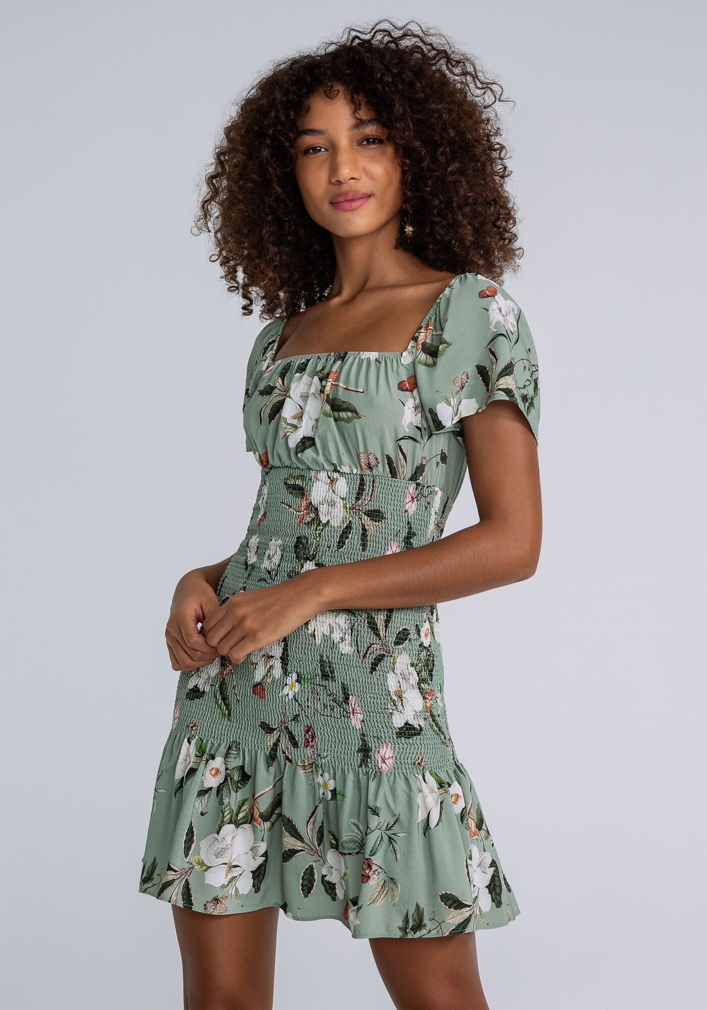 Vestido Franzido Lastex Estampada, , large.