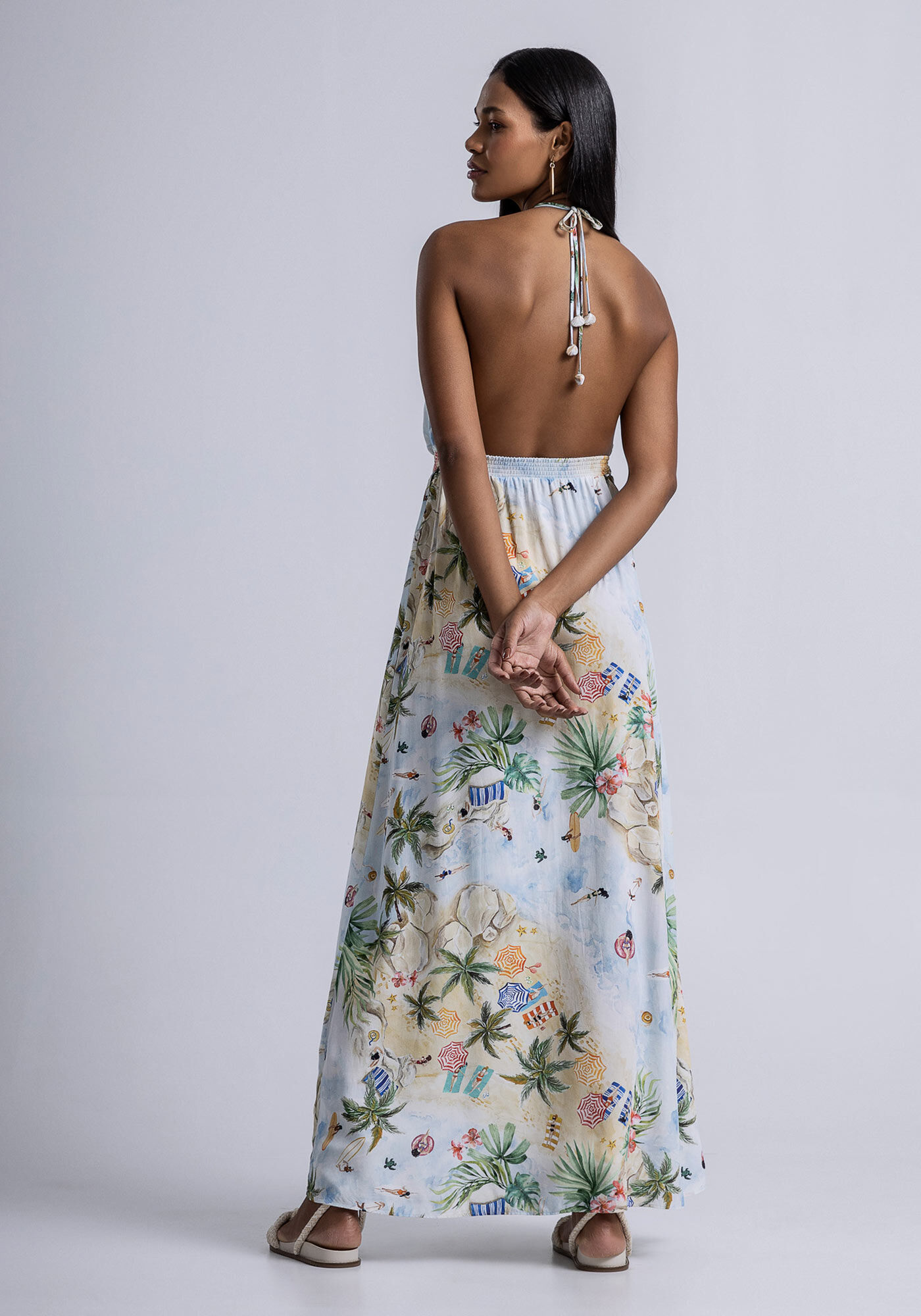 Vestido Longo Frente &Uacute;nica em Viscose com Recorte, ITACARE, large.