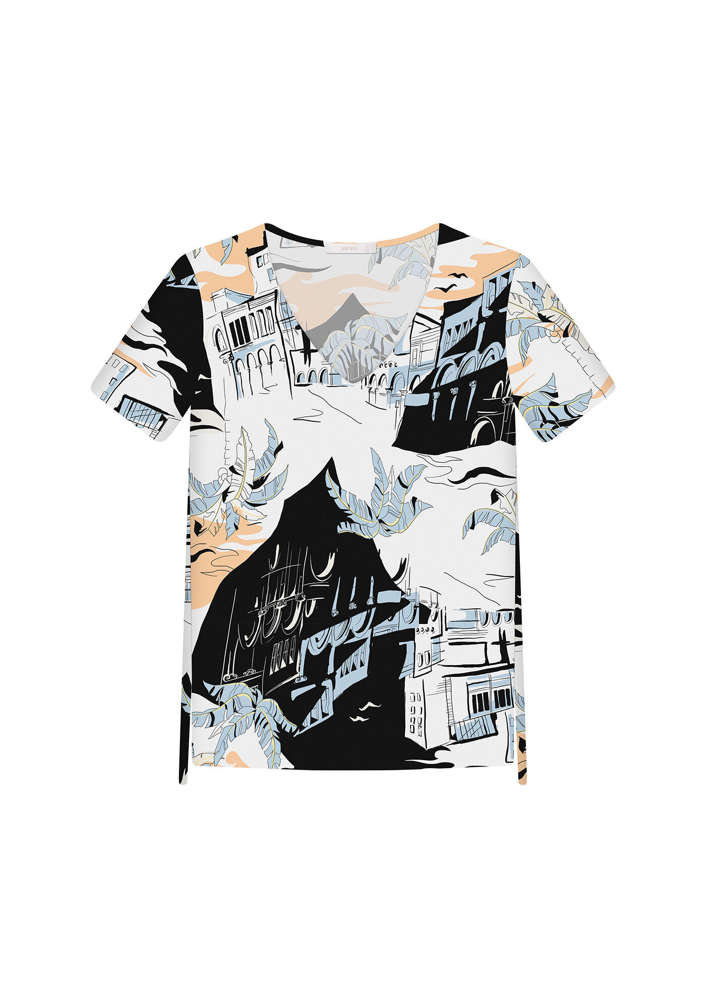 Blusa Estampada Decote V, , large.