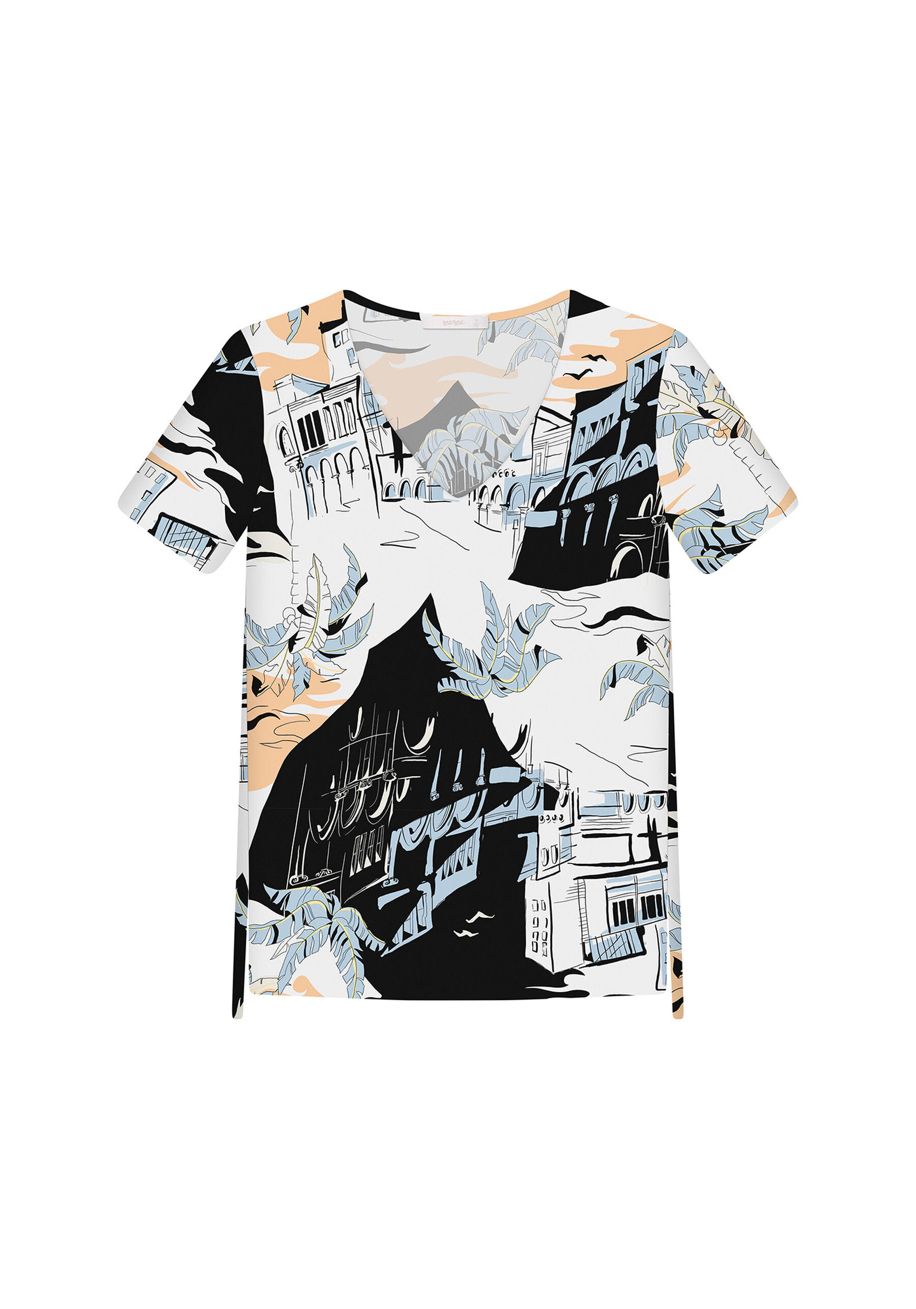 Blusa Estampada Decote V, . Blusa Estampada Decote V, , large.