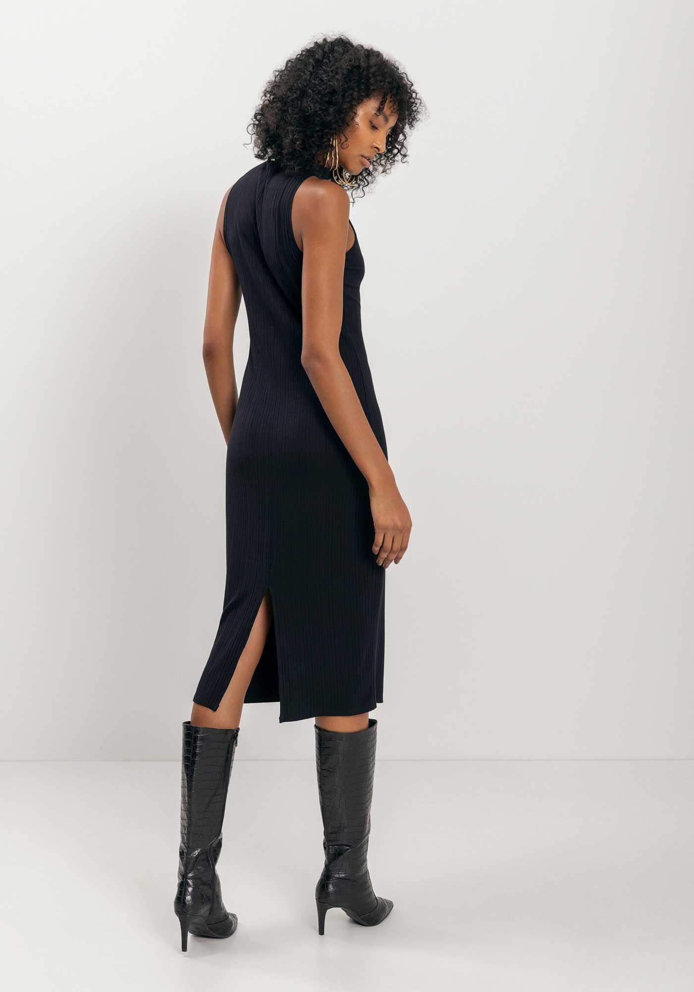 Vestido Midi B&aacute;sico Em Malha Canelada De Viscose, , large.