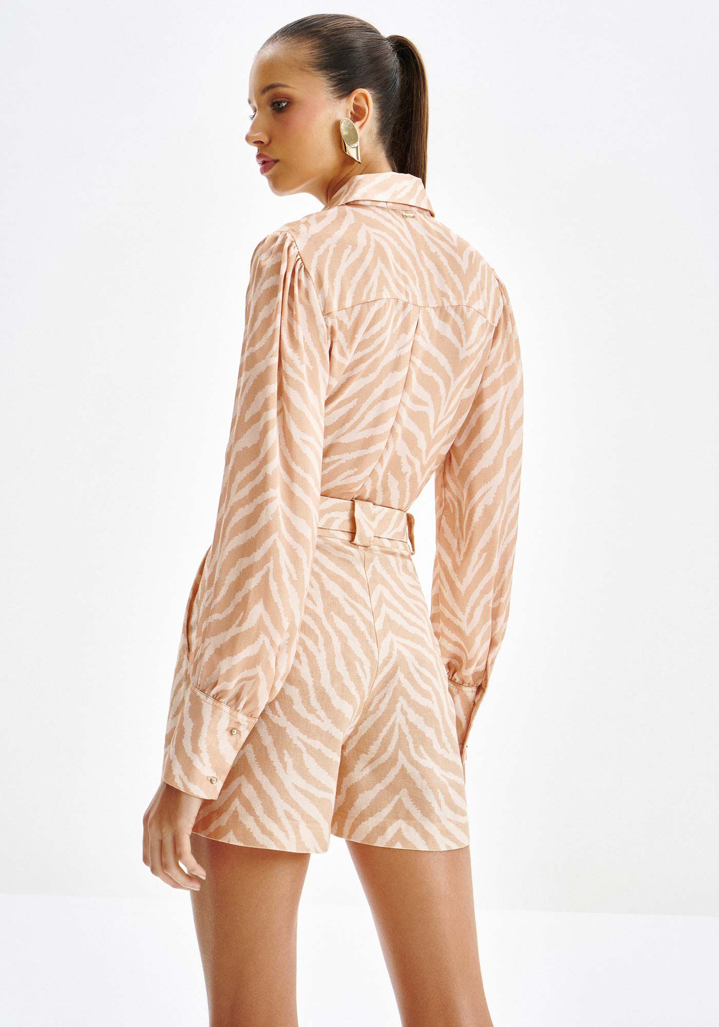 Camisa Manga Bufante em Cetim Estampada, , large.