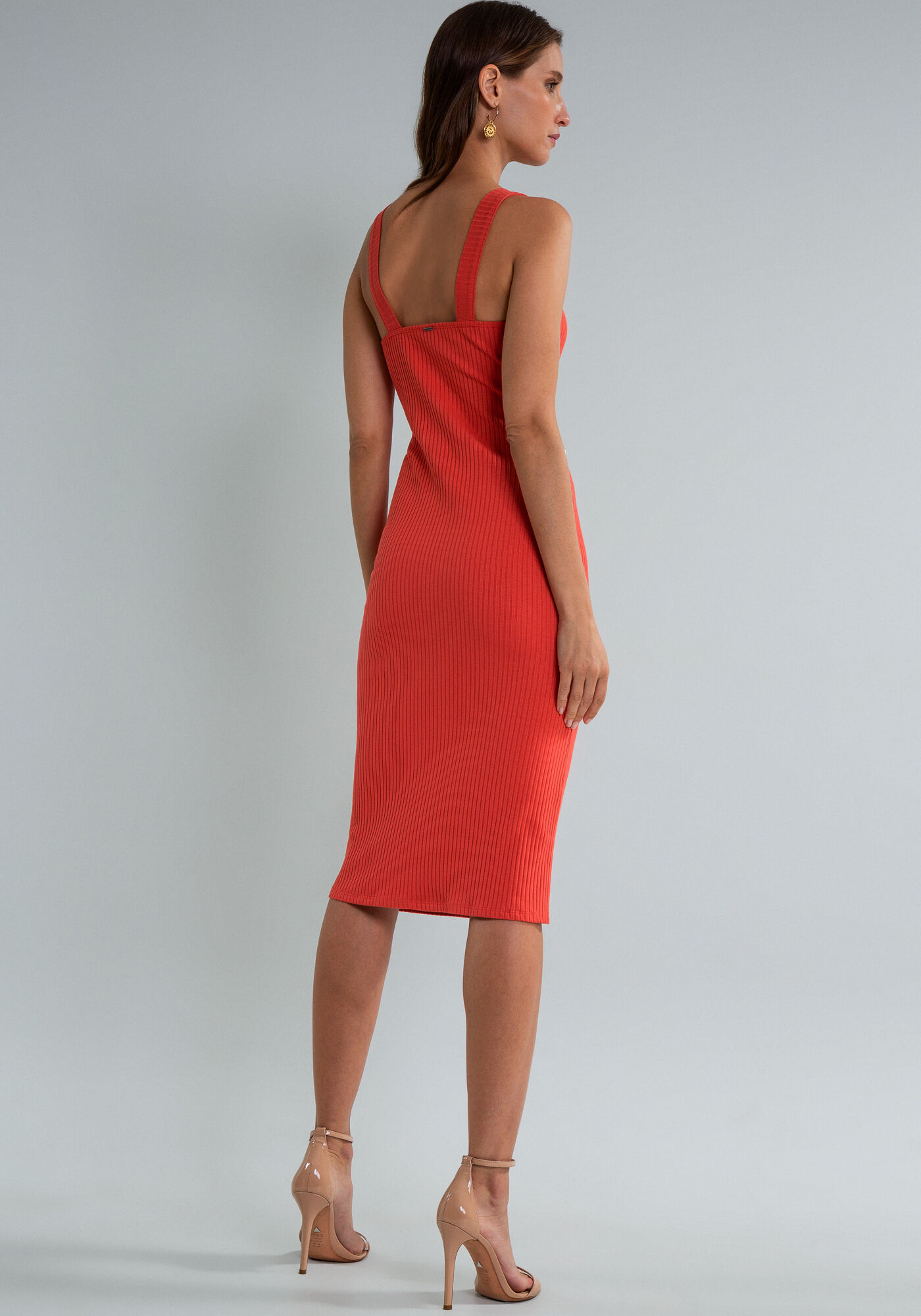 Vestido com Al&ccedil;as M&iacute;di Justo, LARANJA, large.