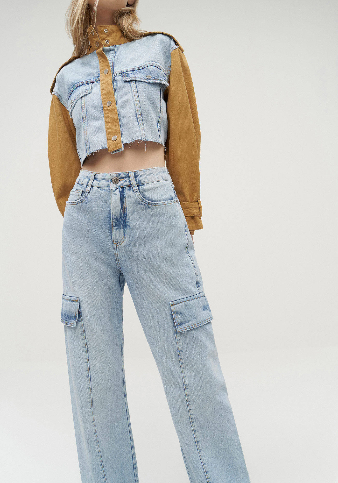 Jaqueta Jeans Cropped Duo com Manga Bufante, , large.