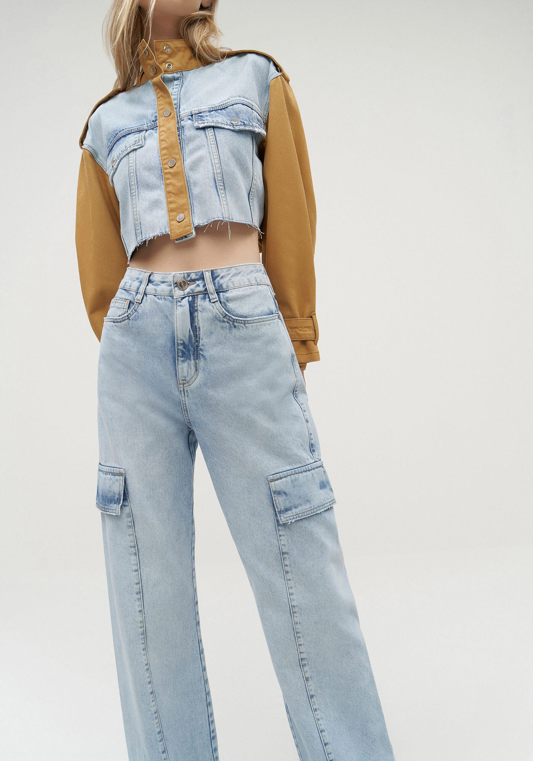 Jaqueta Jeans Cropped Duo com Manga Bufante, . Jaqueta Jeans Cropped Duo com Manga Bufante, , large.