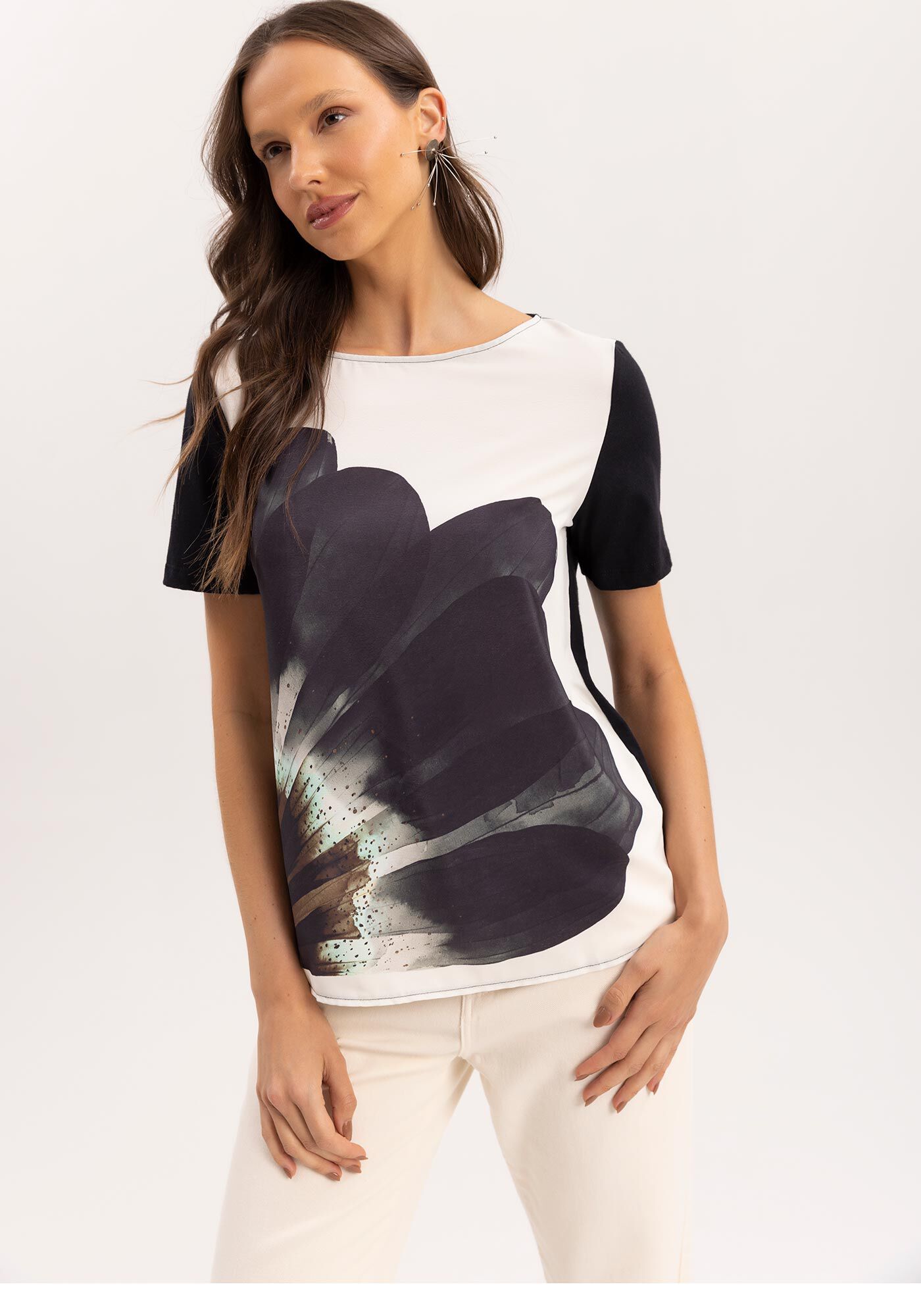 Blusa em Malha e Tecido Estampado, , large.